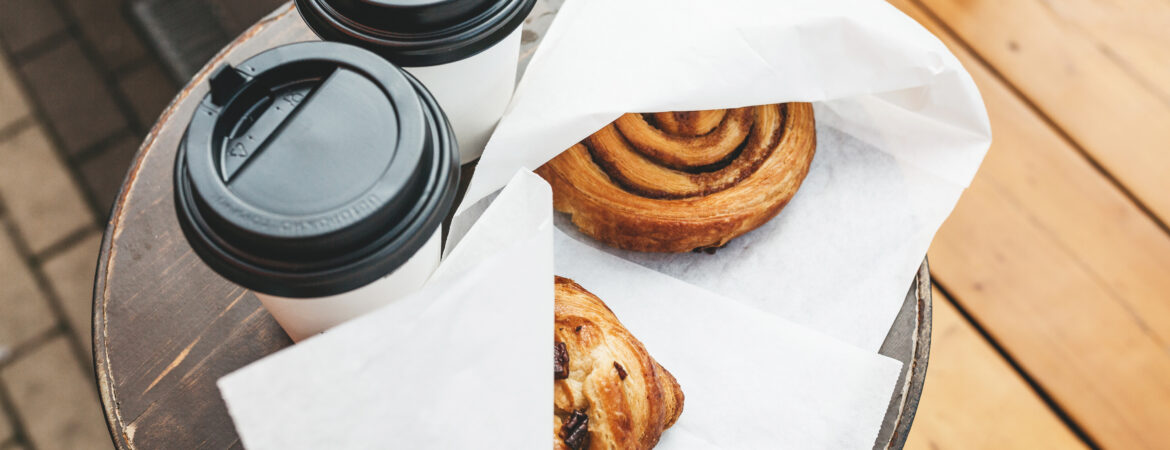 to-go coffee and breakfast pastries